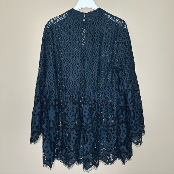 Lane Bryant Babydoll Tunic Top Women 16 Blue Lace Bell Sleeve Cottagecore Fairy - Picture 10 of 13
